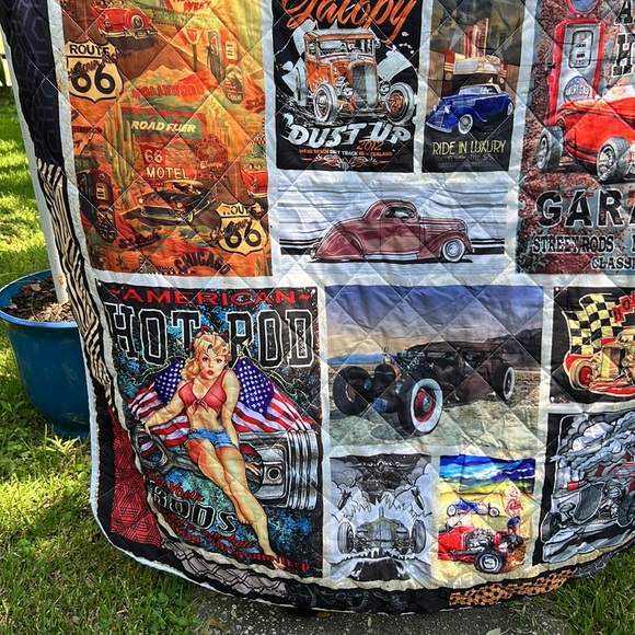 Route 66 Hot Rod Pinup Duvet Cover Throw 56'"x 67" - Picture 4 of 7